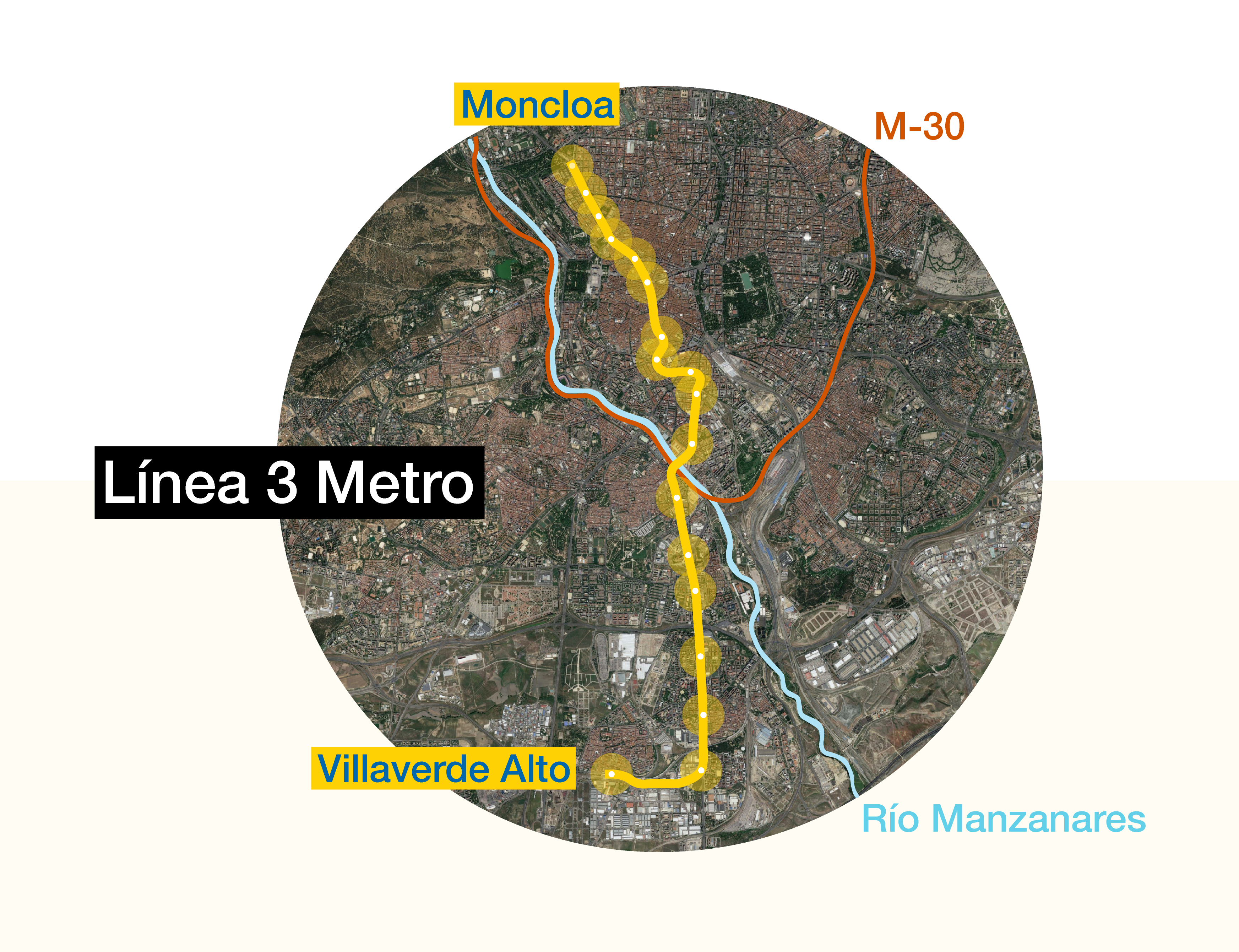 Plano de situación de la Línea 3 de Metro de Madrid